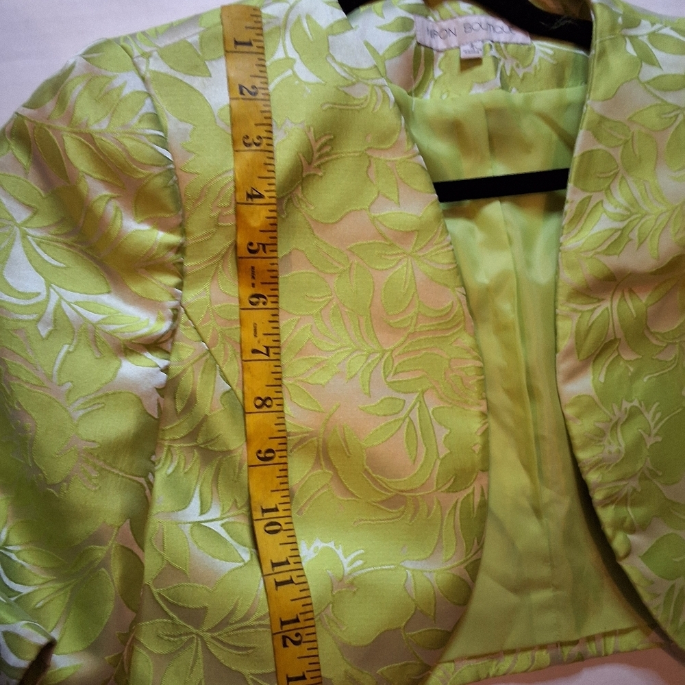 Nipon Boutique Lime Green Jacquard Dress Jacket Set Formal 4 - Picture 9 of 14